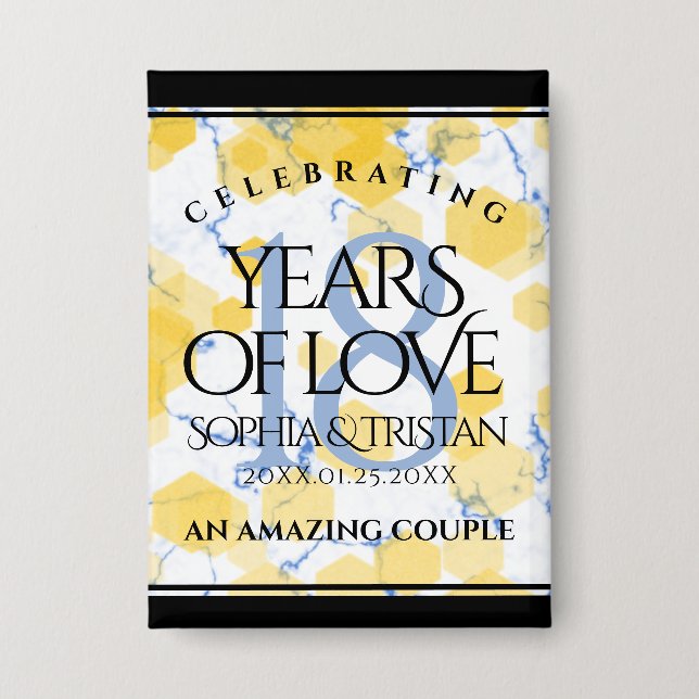 Elegant 18th Porcelain Wedding Anniversary Button (Front)