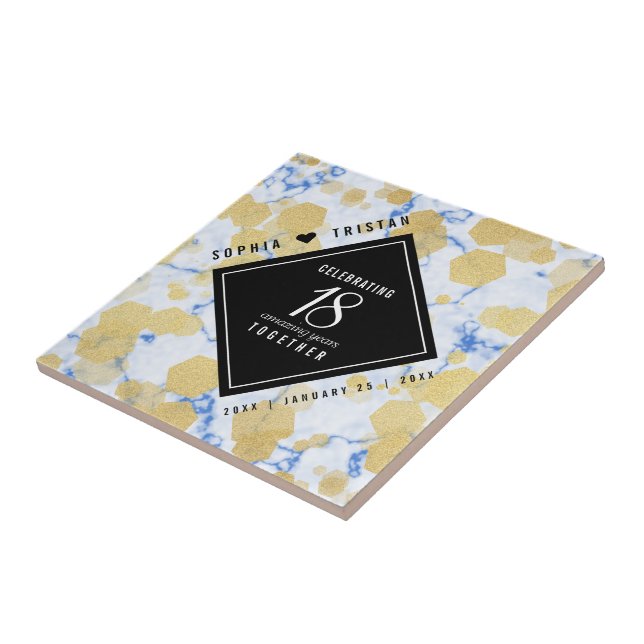 Elegant 18th Porcelain Wedding Anniversary Ceramic Tile (Side)