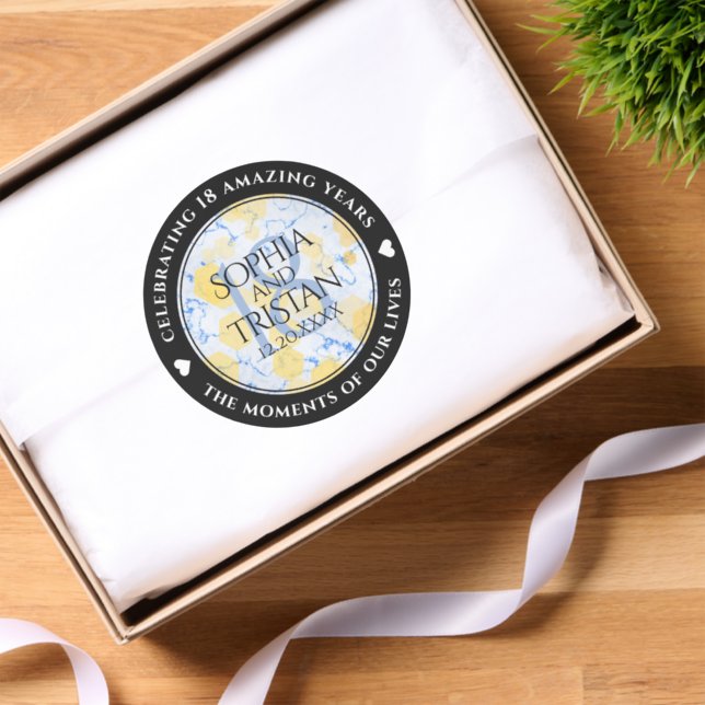 Elegant 18th Porcelain Wedding Anniversary Classic Round Sticker (Tissue Paper)