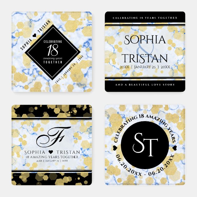 Elegant 18th Porcelain Wedding Anniversary Coaster Set (Set)