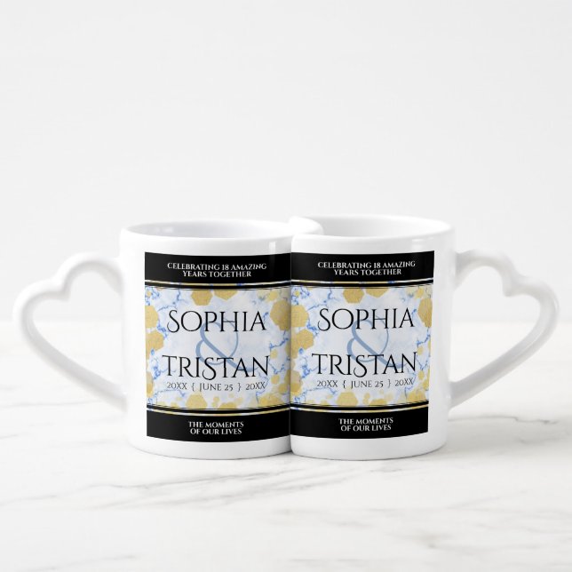 Elegant 18th Porcelain Wedding Anniversary Coffee Mug Set (Front Nesting)