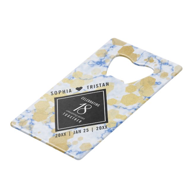 Elegant 18th Porcelain Wedding Anniversary Credit Card Bottle Opener (Front Angled)