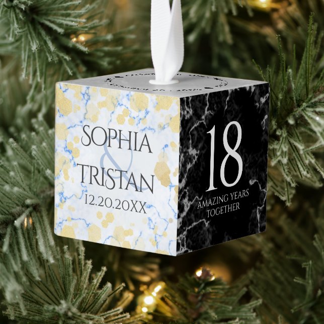 Elegant 18th Porcelain Wedding Anniversary Cube Ornament (Tree)