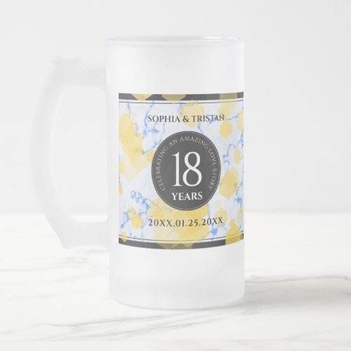 Elegant 18th Porcelain Wedding Anniversary Frosted Glass Beer Mug