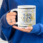 Elegant 18th Porcelain Wedding Anniversary Giant Coffee Mug<br><div class="desc">Celebrate the 18th porcelain wedding anniversary with a couple of these stylish giant coffee mugs! Elegant lettering with gold-dusted hexagonal confetti on a white and porcelain blue marbled background add a memorable touch for this special occasion and milestone. Personalize with the couple's names, dates of marriage and/or congratulatory messages. Reverse...</div>