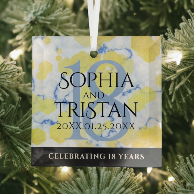 Elegant 18th Porcelain Wedding Anniversary Glass Ornament (Insitu)
