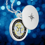 Elegant 18th Porcelain Wedding Anniversary Locket Necklace<br><div class="desc">Celebrate the 18th wedding anniversary with this commemorative locket! Elegant black and white lettering with gold-dusted hexagonal confetti on a white and porcelain blue marbled background add a memorable touch for this special occasion and milestone. Customize with couple's initials, a special message, and dates for their porcelain anniversary. Design ©...</div>