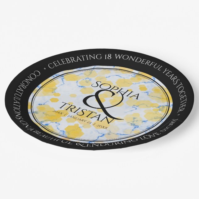 Elegant 18th Porcelain Wedding Anniversary Paper Plates (Angled)