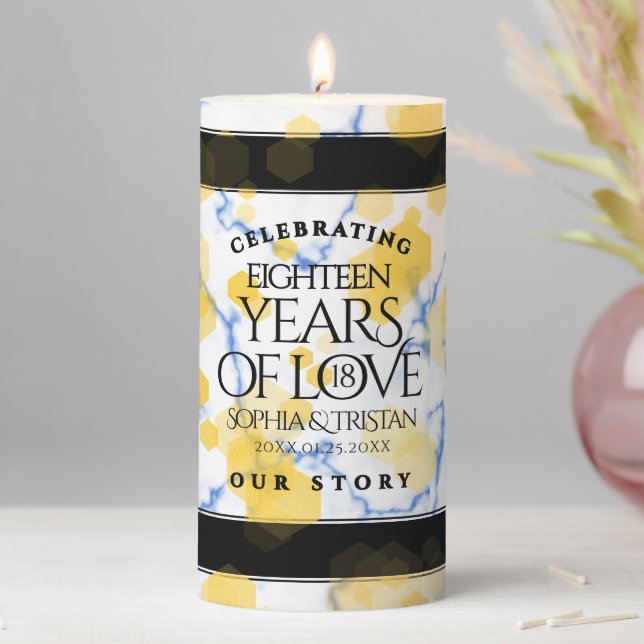 Elegant 18th Porcelain Wedding Anniversary Pillar Candle (In Situ)