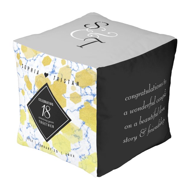 Elegant 18th Porcelain Wedding Anniversary Pouf (Angled Front)