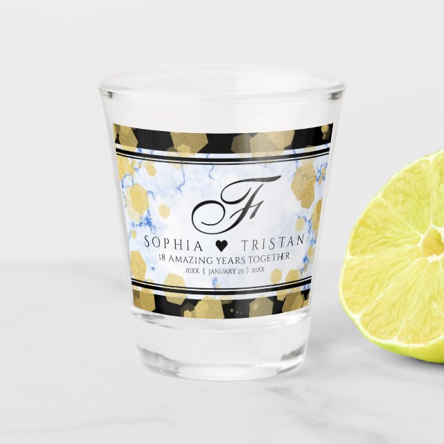 Elegant 18th Porcelain Wedding Anniversary Shot Glass (Front)