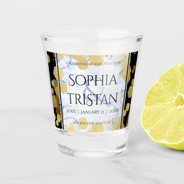 Elegant 18th Porcelain Wedding Anniversary Shot Glass (Front)