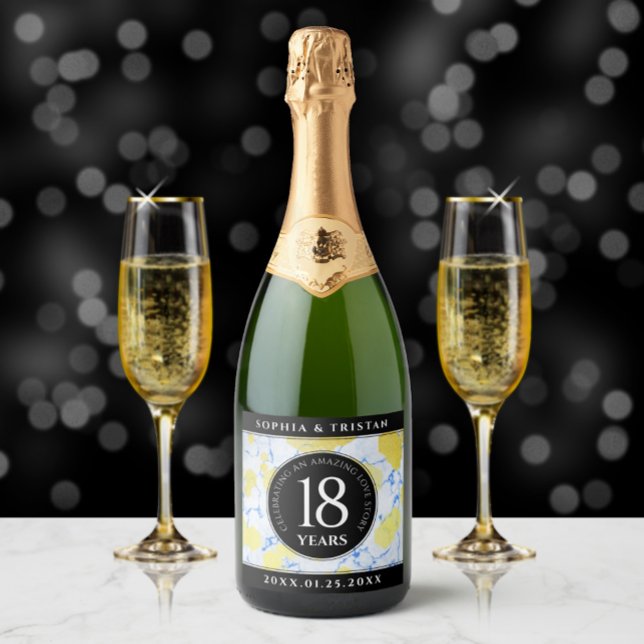 Elegant 18th Porcelain Wedding Anniversary Sparkling Wine Label (Creator Uploaded)
