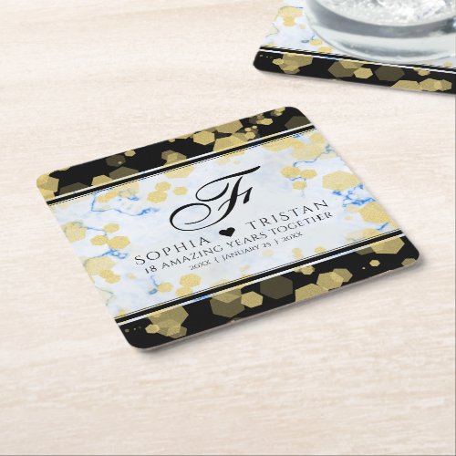 Elegant 18th Porcelain Wedding Anniversary Square Paper Coaster