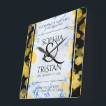 Elegant 18th Porcelain Wedding Anniversary Square Wall Clock<br><div class="desc">Celebrate the 18th wedding anniversary with this commemorative clock! Elegant black serif lettering with gold-dusted hexagonal confetti on a white and porcelain blue marbled background edged by black bars add a memorable touch for this special occasion and milestone. Customize with the happy couple's names, and add dates for their porcelain...</div>