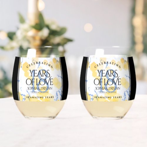 Elegant 18th Porcelain Wedding Anniversary Stemless Wine Glass