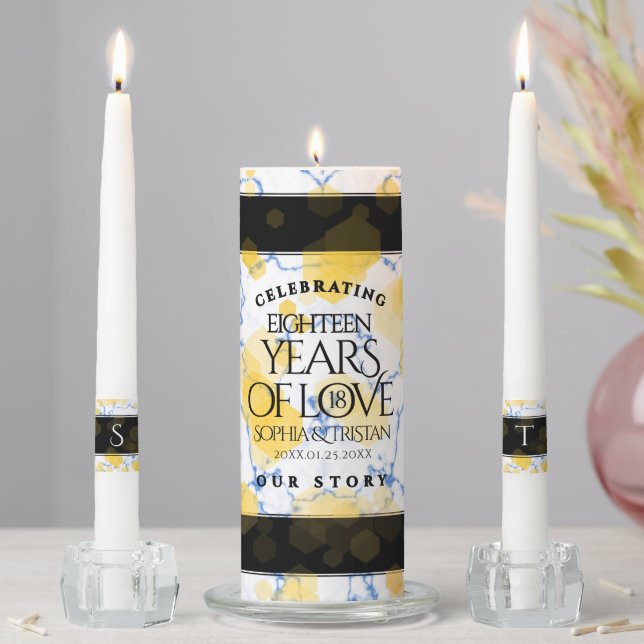 Elegant 18th Porcelain Wedding Anniversary Unity Candle Set (In Situ)