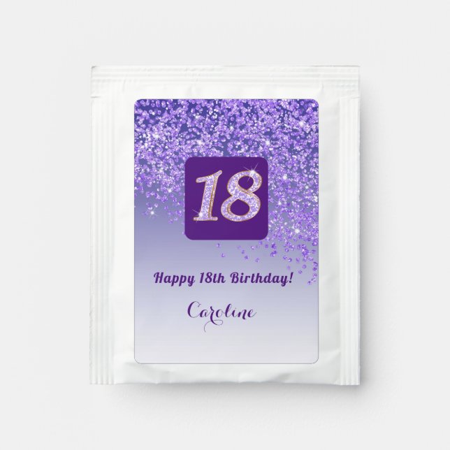 Elegant 18th Tea Birthday Party Purple Glitter Tea Bag Drink Mix (Front)