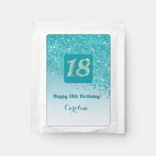 Elegant 18th Tea Birthday Party Teal Blue Glitter Bag Drink Mix