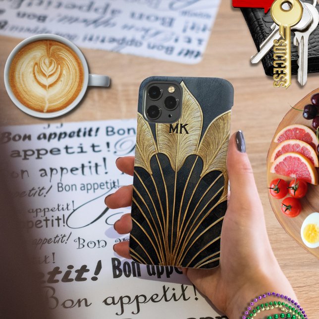 Elegant 1920's Art Deco Black and Gold Modern  Samsung Galaxy Case (Trendy Egyptian-inspired 1920's Art Deco case customizable with your personal or business initials)