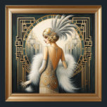 Elegant 1920s Art Deco Flapper Lady, Printed Frame Poster<br><div class="desc">Elegant 1920s Art Deco Flapper Lady,  Printed Frame,  White dress and feather head dress</div>