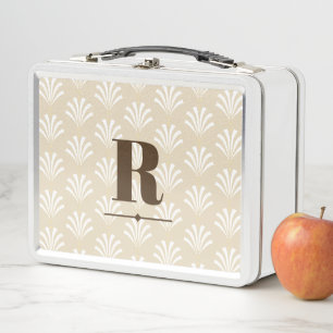 Elegant 1920s Art Deco Palmettos Monogram Metal Lunch Box