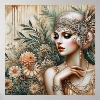 Elegant 1920s Flapper Lady from the Roaring 20s Poster