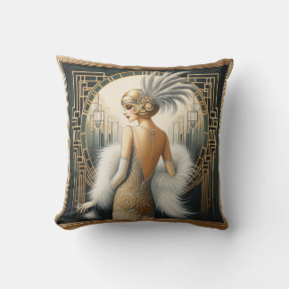 Elegant 1920s Flapper Lady from the Roaring 20s Throw Pillow