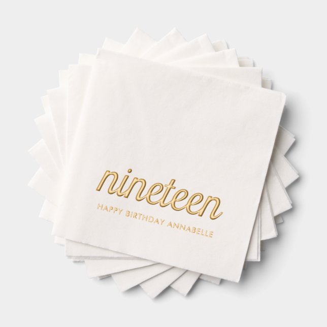 Elegant 19th Birthday Modern Gold Foil Napkins (Insitu (Stacked))