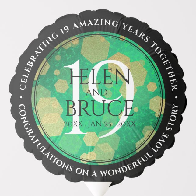 Elegant 19th Jade Wedding Anniversary Celebration Balloon (Front)