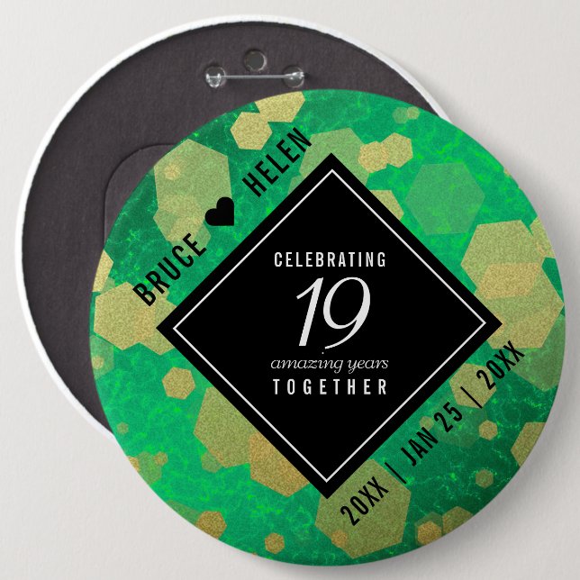 Elegant 19th Jade Wedding Anniversary Celebration Button (Front & Back)