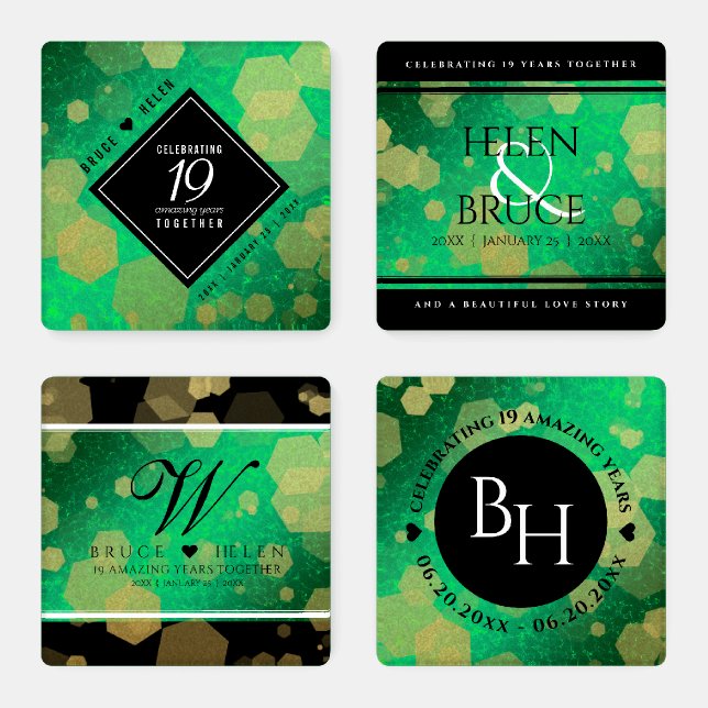 Elegant 19th Jade Wedding Anniversary Celebration Coaster Set (Set)