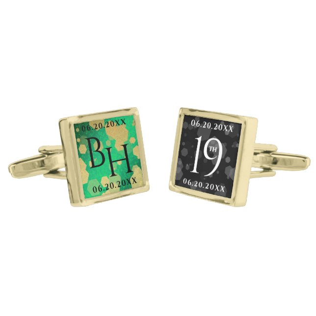 Elegant 19th Jade Wedding Anniversary Celebration Cufflinks (Angled)
