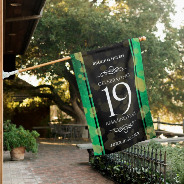Elegant 19th Jade Wedding Anniversary Celebration House Flag (In SItu)