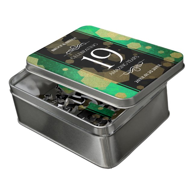 Elegant 19th Jade Wedding Anniversary Celebration Jigsaw Puzzle (Lid Open)