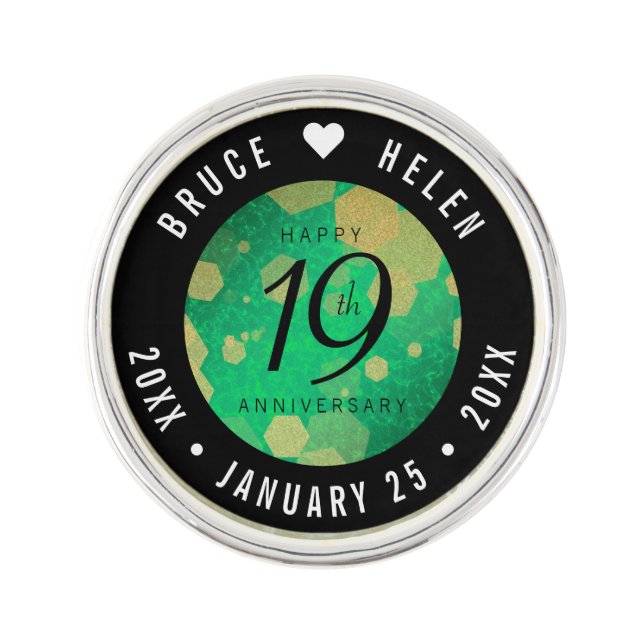 Elegant 19th Jade Wedding Anniversary Celebration Lapel Pin (Front)