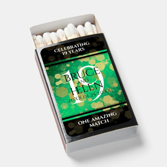 Elegant 19th Jade Wedding Anniversary Celebration Matchboxes (Front Open)