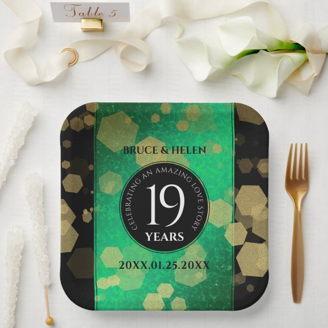 Elegant 19th Jade Wedding Anniversary Celebration Paper Plates (Wedding)