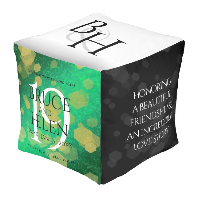 Elegant 19th Jade Wedding Anniversary Celebration Pouf (Angled Front)