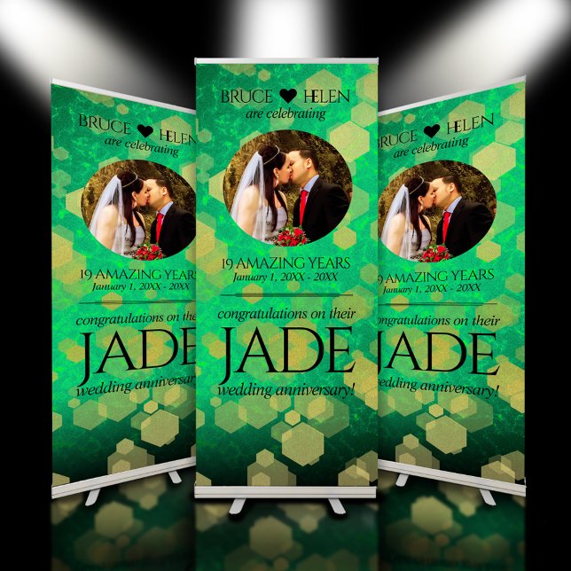 Elegant 19th Jade Wedding Anniversary Celebration Retractable Banner (19th Jade Wedding Anniversary Retractable Banner Cover Photo.)