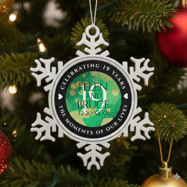 Elegant 19th Jade Wedding Anniversary Celebration Snowflake Pewter Christmas Ornament (19th Jade Wedding Anniversary Snowflake Pewter Ornament Cover Photo)