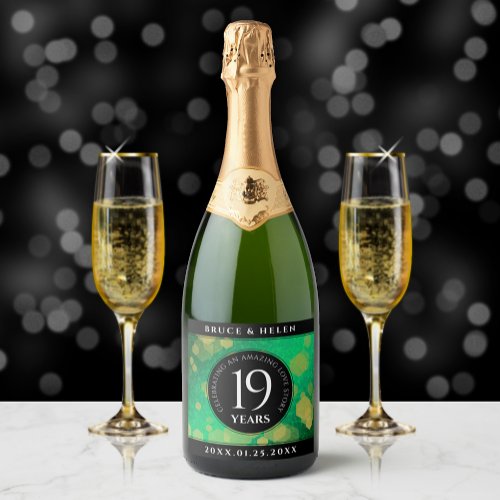 Elegant 19th Jade Wedding Anniversary Celebration Sparkling Wine Label