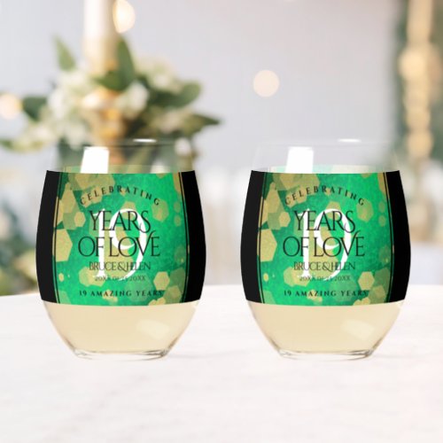 Elegant 19th Jade Wedding Anniversary Celebration Stemless Wine Glass