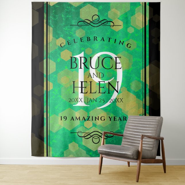 Elegant 19th Jade Wedding Anniversary Celebration Tapestry (In Situ)