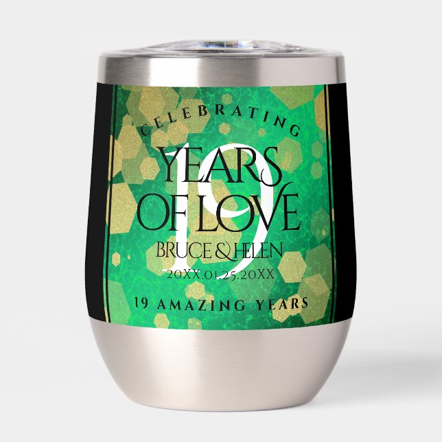 Elegant 19th Jade Wedding Anniversary Celebration Thermal Wine Tumbler (Front)