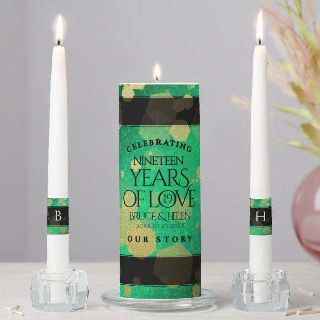 Elegant 19th Jade Wedding Anniversary Celebration Unity Candle Set (In Situ)