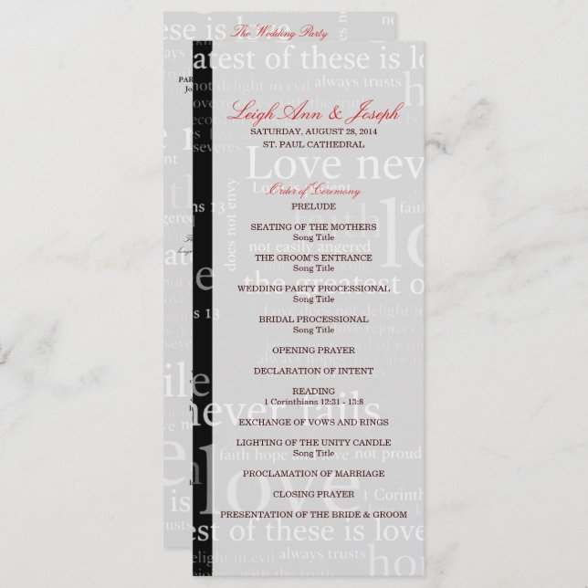 Elegant 1 Corinthians 13 Wedding Program (Front/Back)