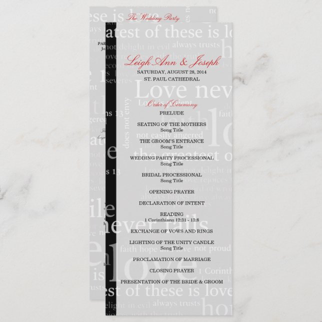 Elegant 1 Corinthians 13 Wedding Program (Front/Back)