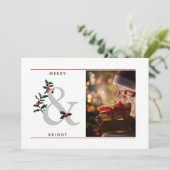 Elegant 1 Photo Merry & Bright Christmas  Holiday Card (Standing Front)