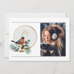 Elegant 1 Photo Winter Robin, JOY Christmas  Holiday Card